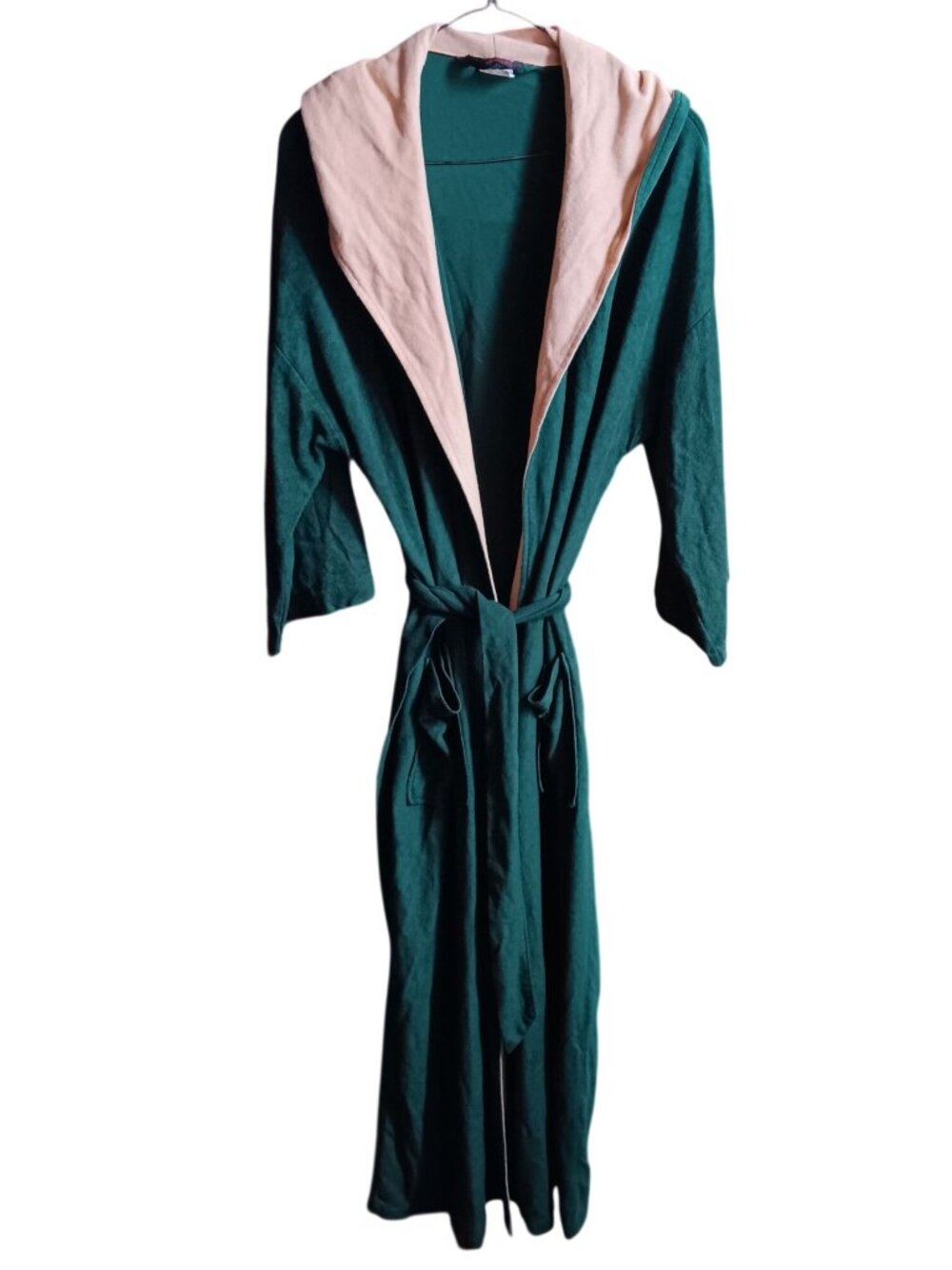 1970's Vintage Green Hooded Bathrobe Velour By Harcourt One Size
